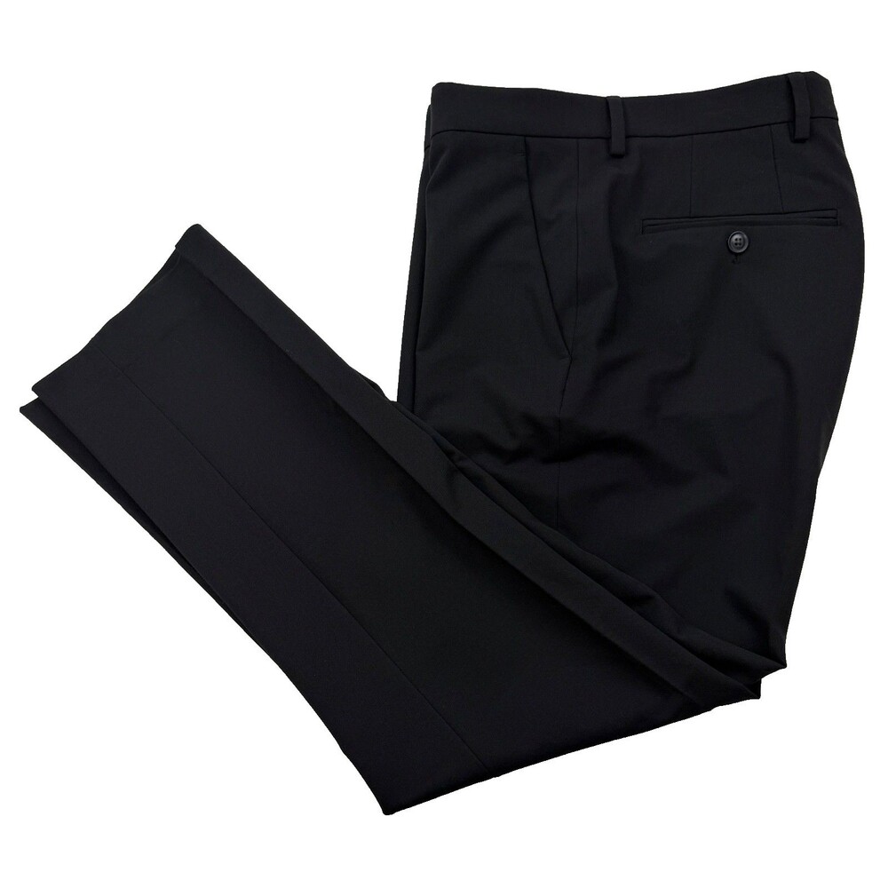 $95 NEW PERRY ELLIS PORTFOLIO MENS 30X29 SOLID BLACK TROUSERS DRESS PANTS SLACKS